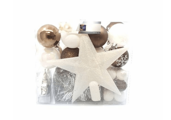 Set božićnih kuglica i dekoracija  44 komada 6 cm bijeli-smeđi